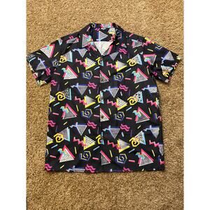 Vintage 1980's Button Up Short Sleeve Retro Black Mens Size Medium